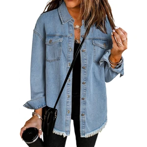Plus Size Women's Outerwear Curve Stretch Knitted Jacket Long Sleeve Vintage Casual Coat with Denim Texture Custom OEM ODM