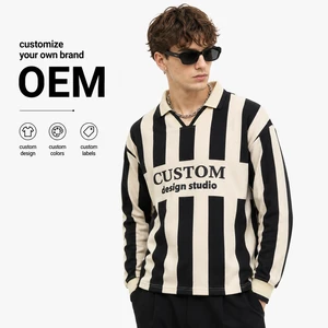 Custom Striped Polo Knit Shirts Long Sleeve Casual Tops Men's Button Turn-down Collar Knitted Shirt