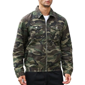Men's Custom Logo Design Heavyweight Denim Jean Coat Stylish Vintage Streetwear Fashion Outerwear Distressed Camo Denim Jacket