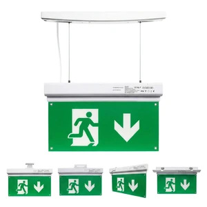 Ultra Slim LED Emergency Exit Sign Double Sided Transparent Suspension Type Modern Fire Exit Sign for Office Hotel