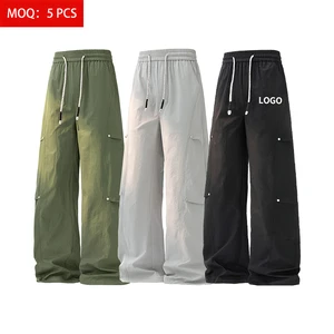 Spring Summer Men's 100% Polyester Waterproof Anti-Wrinkle Lightweight Mid Plain Dyed Casual Pants Wholesale Custom Logo M-8XL