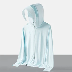 Unisex UPF 50+ Sun Protection Quick Dry Hooded Jacket with Detachable Brim and Zipper Closure 90% Nylon 10% Polyester Fiber