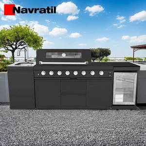 Black 304 Stainless Steel Outdoor Kitchen Cabinets With GAS BBQ Grill For Garden