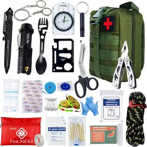 Emergency Survival Kit With Backpack, First Aid Kit, Flashlight, Emergency Blanket, Survival Knife, Bandages, And Compass