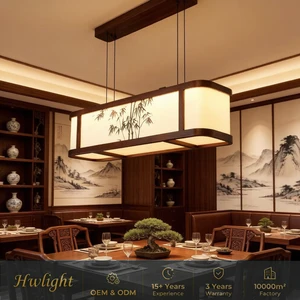 8009 New Chinese Aesthetic Pendant Lamp Solid Rubber Wood Linen Fabric Combo Meditation Space Traditional Interior Decor