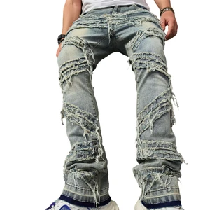 New Ripped Men's Jeans Fashion Loose Wide-leg Trousers Casual Men's Trousers