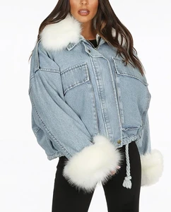 Luxury Oversized Thick Denim Jacket for Women Winter Coats with Button Decoration Breathable and Plus Size Fur Jacket