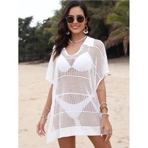 2024 New Multiple Colors Summer Mesh Bathing Suit Cover up Sunscreen Beach Wear for Woman Mesh Beach Dress Cover Ups Resort Wear
