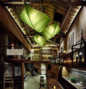 Custom-made Modern Simple Creative Leaf Chandelier Hotel Restaurant Teahouse Fabric LED Lighting
