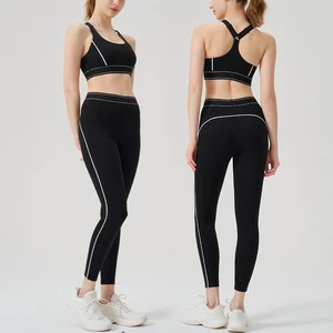 High-Waisted Women's Sports Suit Breathable Sports Bra Nude Tight-Fitting Yoga Fitness Running Set Contrasting Plus Size Front