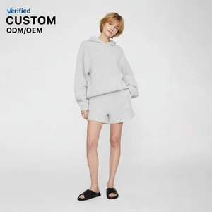 Custom Women's Cozy Knit Hoodie and Shorts Sets Casual Comfort Outfit Waffle Texture Print Pullover Tracksuits for Women