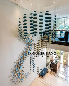 Handmade Golden Olive Artistic Glass Chandelier Minimalist Design Adjustable Height Oval Long LED Lobby Hotel Villa Middle Size