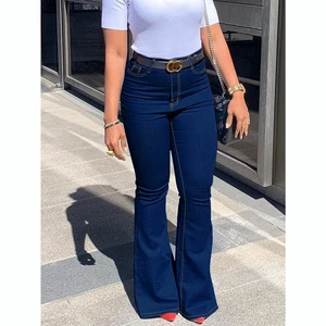 Women's Jeans High Waist Vintage Jeans Dark Blue Wide Leg Flared Pants with Slim Flare New Casual Style for Spring and Autumn