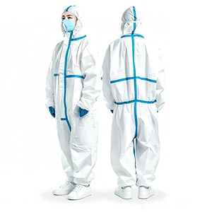 Antistatic Disposable Protective Suit with Hood Elastic Cuffs SMS Safety Coverall for Cleanroom Electronics Factory Lab