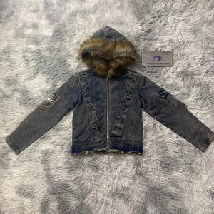 DENIMGUYS Men's Denim Jacket Personalized Customized Hip Hop Style Men Vintage Y2k Distressed Bomber Jacket With Fur Hood