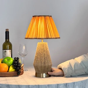 Vintage Hemp Rope Woven Rechargeable Rattan Table Lamp For Villa Living Room Fabric Bedside Decoration Light Luxury