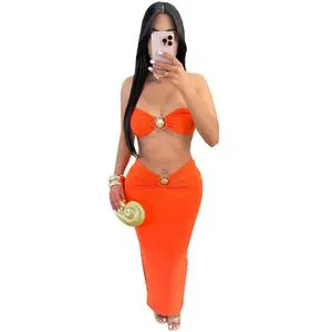 Women's Sexy Solid Color Shell Tube Top 3 Pieces Set Swimsuit Bikini Swimwear