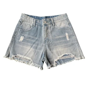High Quality Mid Waist Destroyed Denim Hot Shorts Fashion Raw Edge Hem Casual Jeans Shorts for Women