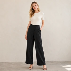 Women's High Rise Wide Leg Pants Dressy Casual Palazzo Pants With Double Pleats Flowy Elegant Trousers For Office Party