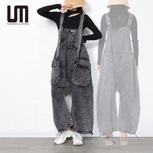OEM ODM Hot Selling Women Streetwear Jeans Overalls Sleeveless Black Loose Casual Denim Jumpsuits