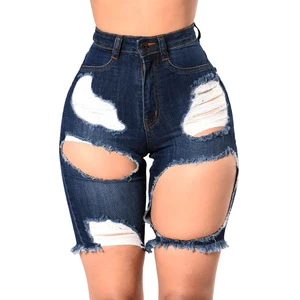 Selling Women'S Summer Shorts Solid Fashion Zipper Fly Sexy Hole Skinny Demin Jeans Short