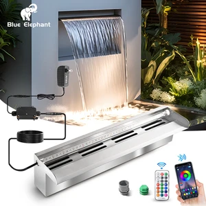 Customized Stainless Steel 304 Silver Color Led Pool Garden Outdoor Waterfall Sheer Descent Pond Water Curtain With Adapter Plug