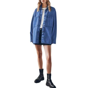 Newest Style Lady Denim Jean Jacket Casual Button up Long Sleeve Oversized Denim Shirt Jacket for Women