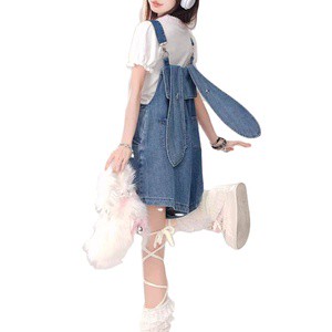 Summer Custom Cute Rabbit Ear Loose Soft Denim Overalls Short One Piece Jumpsuit Women's Casual Wear