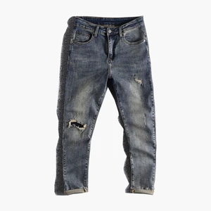 New Arrival Skinny Vintage Color Men's Ripped Jeans Men Plus Size Pants