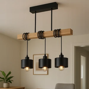 JACKSUN Nordic Black Wooden Frame Pendant LED Light 50cm E27 Vintage Industrial Energy-efficient Lighting