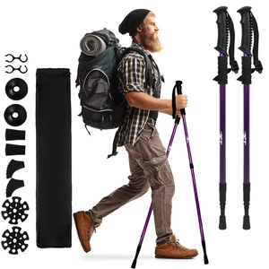 Feistel 3 Section Aluminum Trekking Pole Anti-Shock Telescopic Hiking Stick For Camping Backpacking Outdoor Travel
