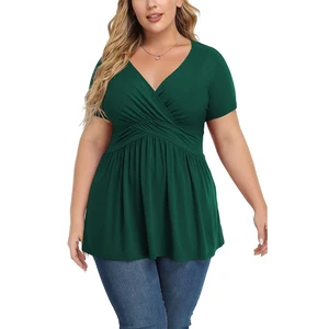 Women's Ladies Plus Size Short Sleeve Top V Neck Top Bamboo Spandex T-shirt Sexy Casual Oversized Summer Tee