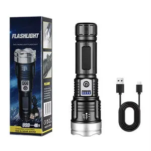 High Power Waterproof IP54 Display Telescopic Zoom USB Rechargeable Built-In Battery ABS P50 LED Tactical Flashlight