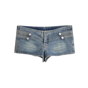 SHENZHUSpring Summer Women's 2026 New Fashion Solid Color Denim Breathable Polyester Casual Low Waist Retro Women's Shorts
