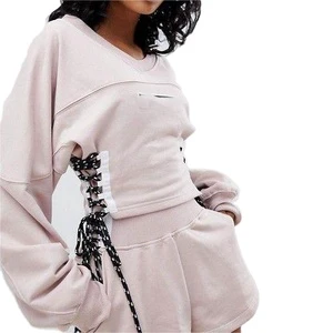 Women's High-End Casual Sports Suit Breathable Knitting Fabric Summer Two-Piece Set Plus Size Hoodie Contrasting Strap Design