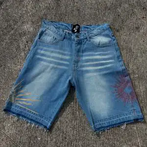 Custom Breathable Mid Waist Straight Knitted Denim Shorts Sun Faded Vintage Streetwear Men's High Quality Casual Jeans Summer