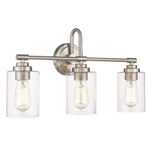 Brushed Nickel Glass Wall Lamp Modern 3-Light Bathroom Vanity Light Fixtures With Clear Glass Shade
