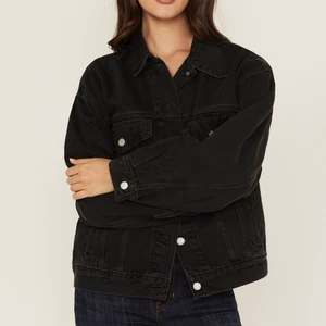 LARSUR Custom Factory Distress Wash Trucker Denim Jacket Western Cowgirl Classic Button up Long Sleeves Jeans Jacket for Women