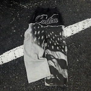 Custom Retro Hip Hop Straight Jogger Pants Old Washed Cotton Stick Raw Edge Letter Print Embroidered Men Oversized Track Pants