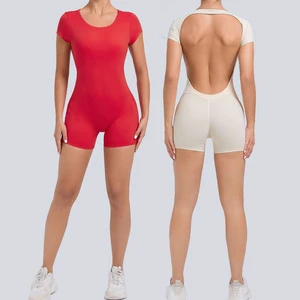 Hip Lifting Breathable Four-Way Stretch Yoga Jumpsuit Backless Sleeve Spandex/Nylon Outdoor Running One Piece Clothing Sports