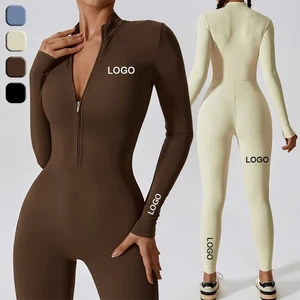 Zip Up Turtle Neck Compression One Piece Jumpsuit Women Ultra Soft Bodysuit Playsuit For Gym Fitness Workout