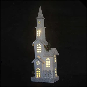 Classic Decorative Lighted Mini Wooden Church House With LED Lights for Christmas Decoration