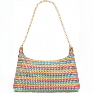 New Fashion Bohemia Rainbow Color Contrast Streak Summer Day Wear Across The Body Straw Woven Bag Beach Bag