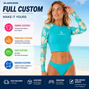 Custom Women's High Elastic Fabric Free Stretch Rash Guard Anti-UV Quick Drying Crop Top Surfing Shirt Beach Swimming Rashguard