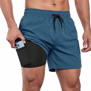 2026 Custom Men's 2-in-1 Solid Color Swim Shorts Compression Liner Quick Dry Board Shorts Pocket For Beach Surf