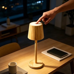 Wholesale Cordless Touch LED Table Lamp Full Bamboo Frame USB-C Rechargeable Dimmable Lamp for Home Hotel Cafe Gift