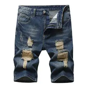 2024 Summer New Mens Ripped Short Jeans Fashion High Street Hole Patch Cotton Shorts Plus Size Casual Denim Shorts Male Clothing