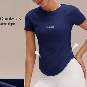 OEM ODM Custom Logo Breathable Comfort Quick Dry U Shape Irregular Hem Women Sport T Shirt For Yoga Running Fitness Daily