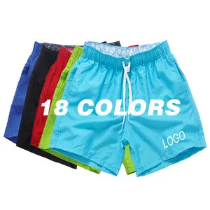 Customized Logo 18 Colors Solid Plain Men Swim Trunks Summer Shorts Men Beach Shorts Swimwear 5 Inch Inseam Beach Shorts for Men