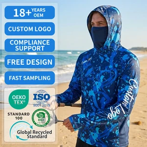 OEM/ODM UPF 50+ Hooded Fishing Shirt Sun Protection Hoodie Long Sleeve Quick Dry Breathable Cooling Outdoor Sports Shirt